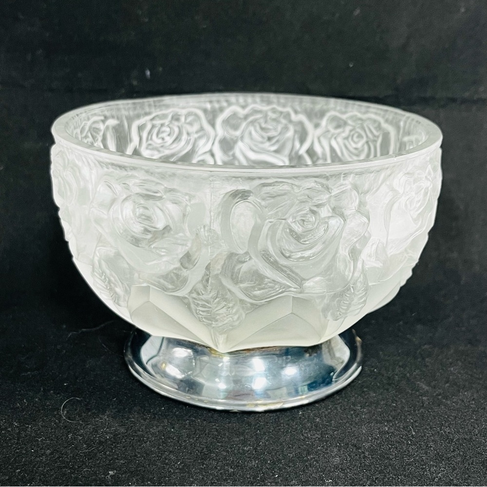 william adam’s‎ frosted glass rose bowl mcm embossed silver plated italy